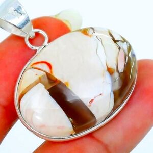 NEW! Gorgeous Wood Jasper Silver Pendant & 16" Marked .925 Chain FREE SHIPPING!